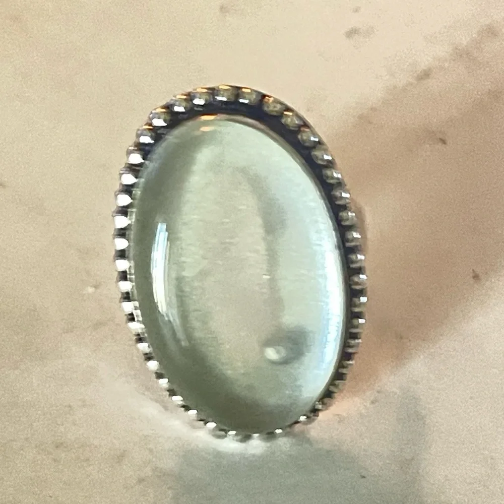 New Artisan Rare Natural Moonstone 925 Sterling Silver Oval Beaded Bezel Ring